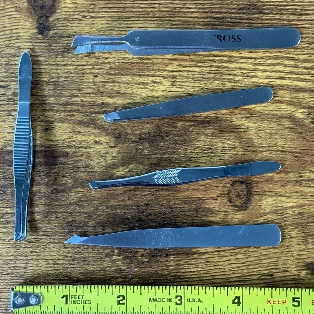 Silver Stainless Steel Tweezers Set Unisex